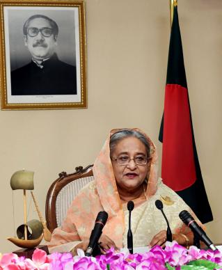 জাতির উদ্দেশে ভাষণ দেন প্রধানমন্ত্রী শেখ হাসিনা। ঢাকা, ২৫ জানুয়ারি। ছবি: পিআইডি