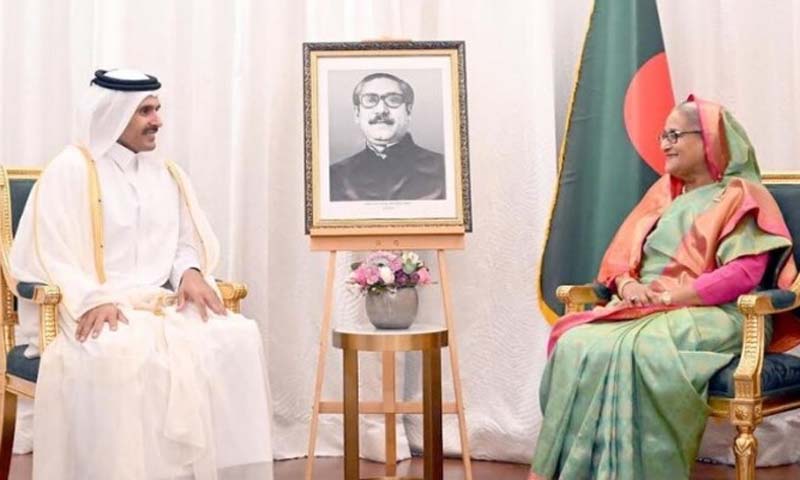 প্রধানমন্ত্রী শেখ হাসিনা ও কাতারের প্রধানমন্ত্রী মোহাম্মদ বিন আব্দুল রহমান বিন জসিম আল সানি