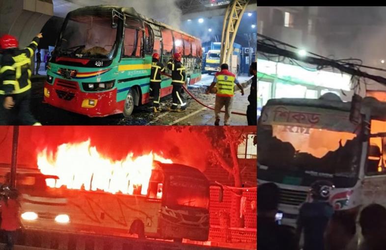রাজধানীতে আরও তিন বাসে আগুন