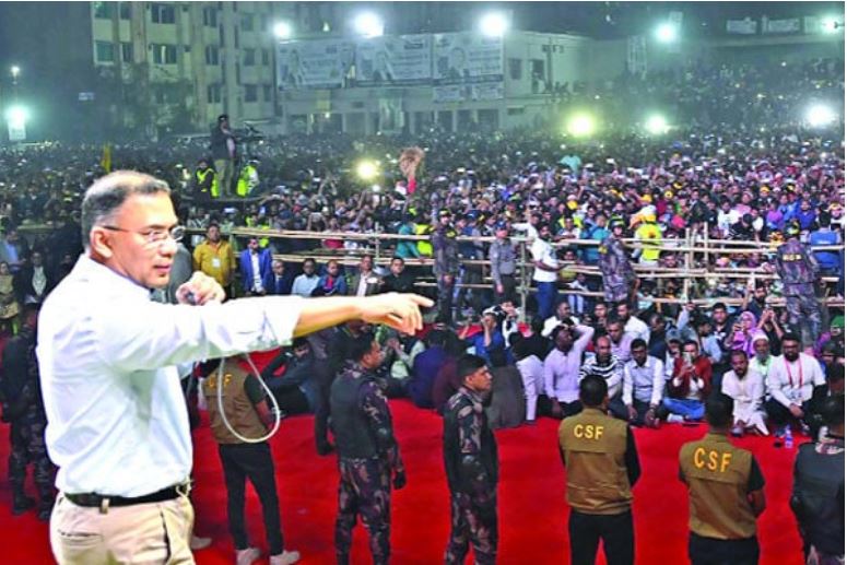 রাজধানীর ভাসানটেক বিআরবি মাঠে নির্বাচনি প্রচারে বিএনপি চেয়ারম্যান তারেক রহমান